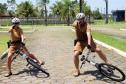 Matinhos, 15 de janeiro de 2019. Operação Verão 2018/2019 - Policia promoe nivelamento de patrulhamento com bicicletas.