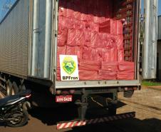Carga de 60 mil pacotes de cigarros apreendidos pelo BPFron em Francisco Alves (PR)