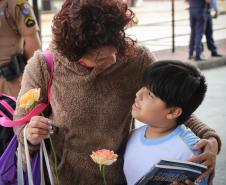 Curitiba, 11 de maio de 2018. 11-05-2018 Entrega de rosas em homenagem ao Dia das Mães