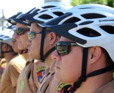 Matinhos, 15 de janeiro de 2019. Operação Verão 2018/2019 - Policia promoe nivelamento de patrulhamento com bicicletas.