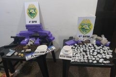 No Noroeste do estado, PM encaminha três pessoas e apreende 7,8 quilos de maconha e duas pistolas