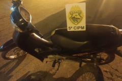 Moto furtada é recuperada pela PM de Cianorte (PR)